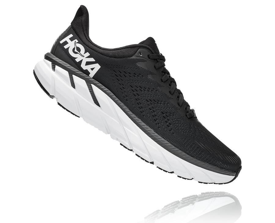 Hoka One One Mens Running Shoes - Clifton 7 - Black/White - MWCA32174